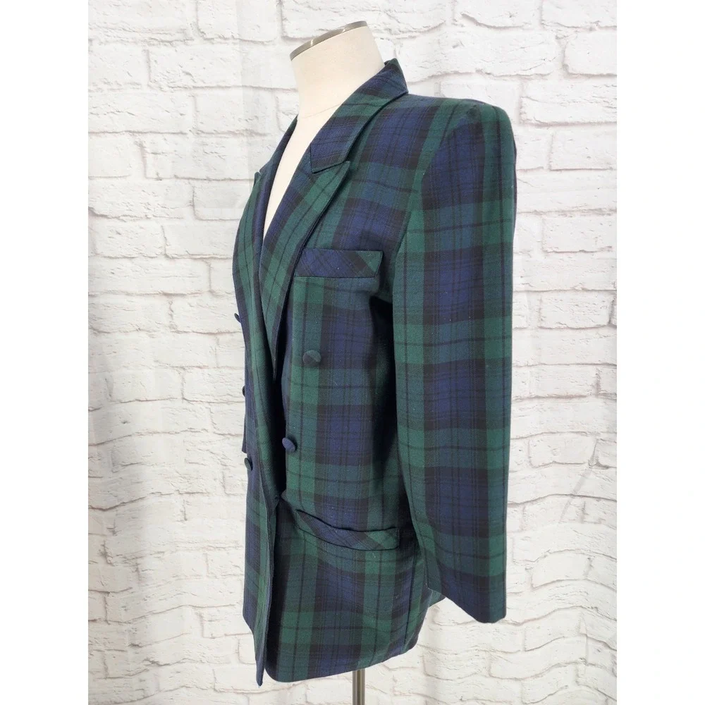 Vintage Tartan Plaid Longling Blazer Womens Size 12 Academia UK Made Preppy 90s - Picture 2 of 8